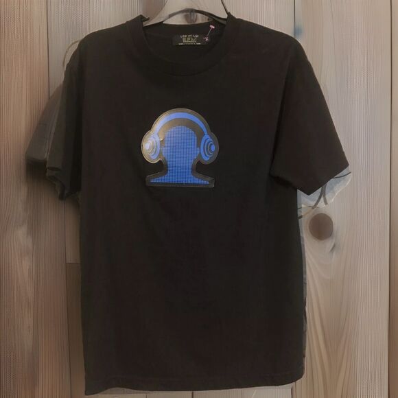 Lite M' Up Headphone Silhouette Medium T-Shirt Black Graphic Tee Men's - Picture 1 of 8